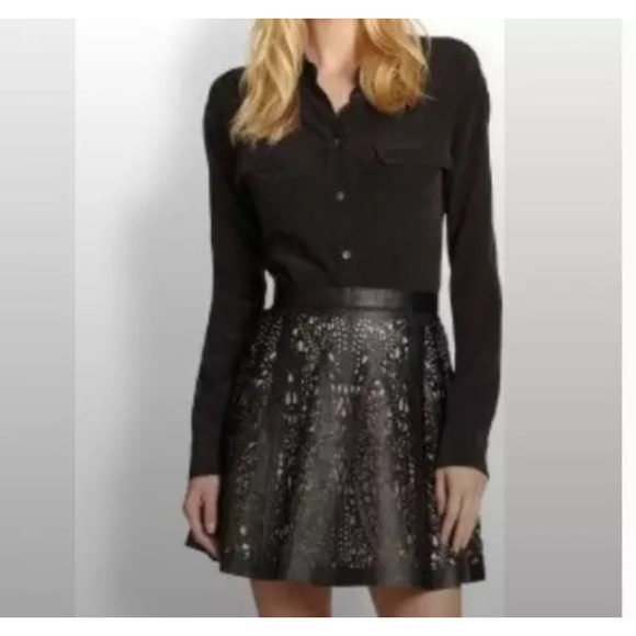 Parker Deep Navy Perforated Filomena Lamb Leather Mini Skirt - sz 0 Extra Small - Picture 5 of 5